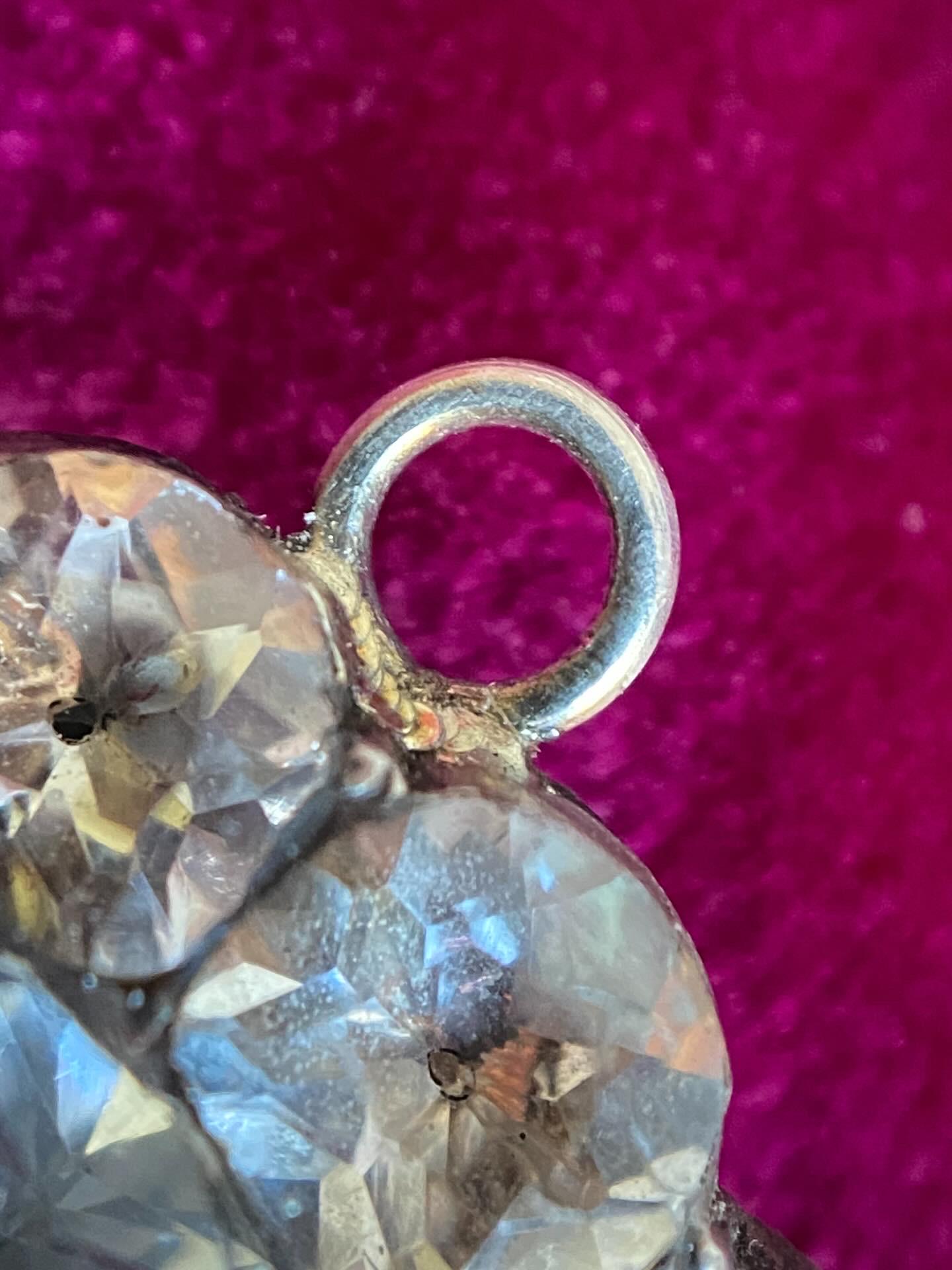 Antique Georgian Large Round Black-Dot Multi-Cut Diamond Paste Scalloped Medallion Pendant in Silver, Necklace, Charm, Foiled, 1800s, Button, Clear