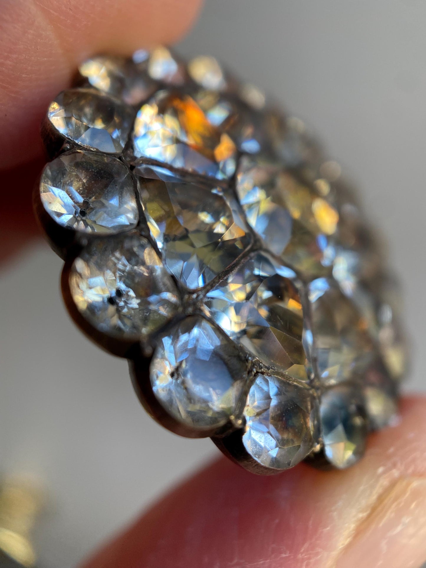 Antique Georgian Large Round Black-Dot Multi-Cut Diamond Paste Scalloped Medallion Pendant in Silver, Necklace, Charm, Foiled, 1800s, Button, Clear