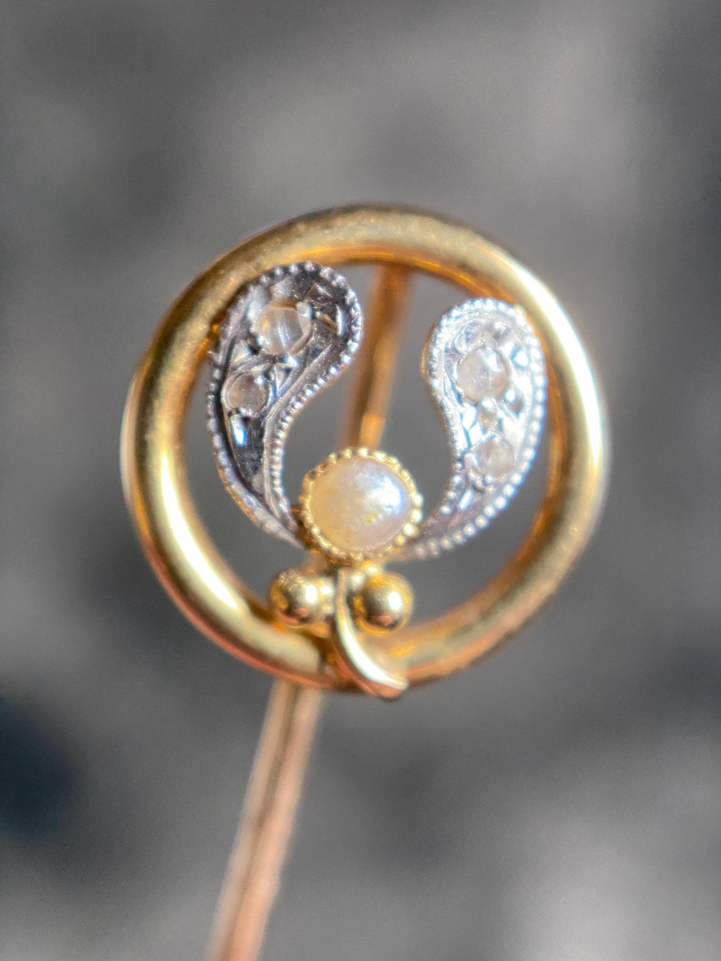 Antique Edwardian Art Nouveau Flowing Openwork Mixed Metals Mistletoe w/ Silver Diamond Leaves & Half Pearl Berry 18k Gold c. 1900, Flowers