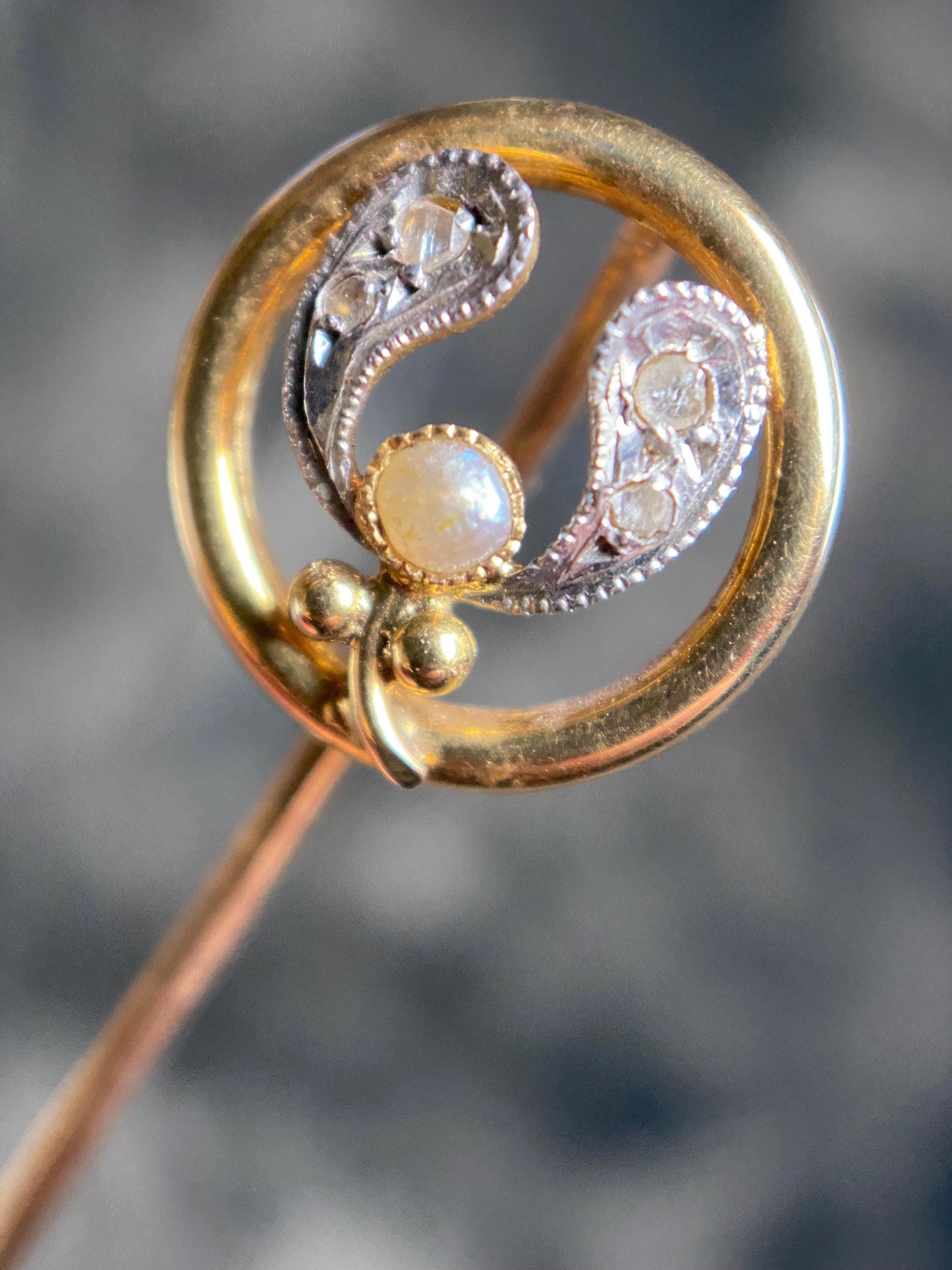 Antique Edwardian Art Nouveau Flowing Openwork Mixed Metals Mistletoe w/ Silver Diamond Leaves & Half Pearl Berry 18k Gold c. 1900, Flowers