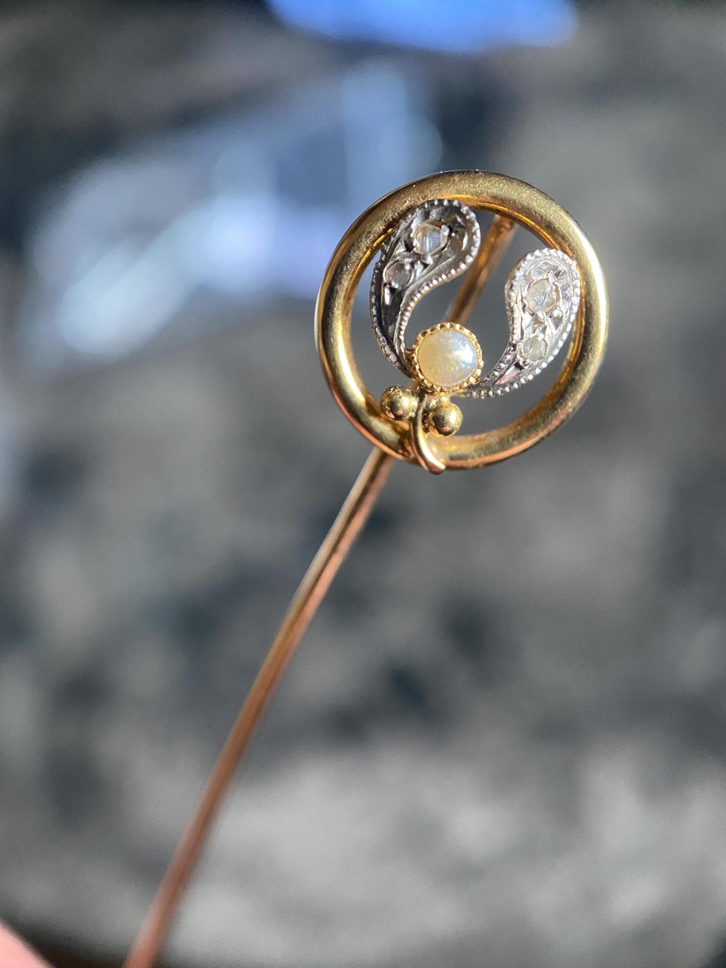 Antique Edwardian Art Nouveau Flowing Openwork Mixed Metals Mistletoe w/ Silver Diamond Leaves & Half Pearl Berry 18k Gold c. 1900, Flowers