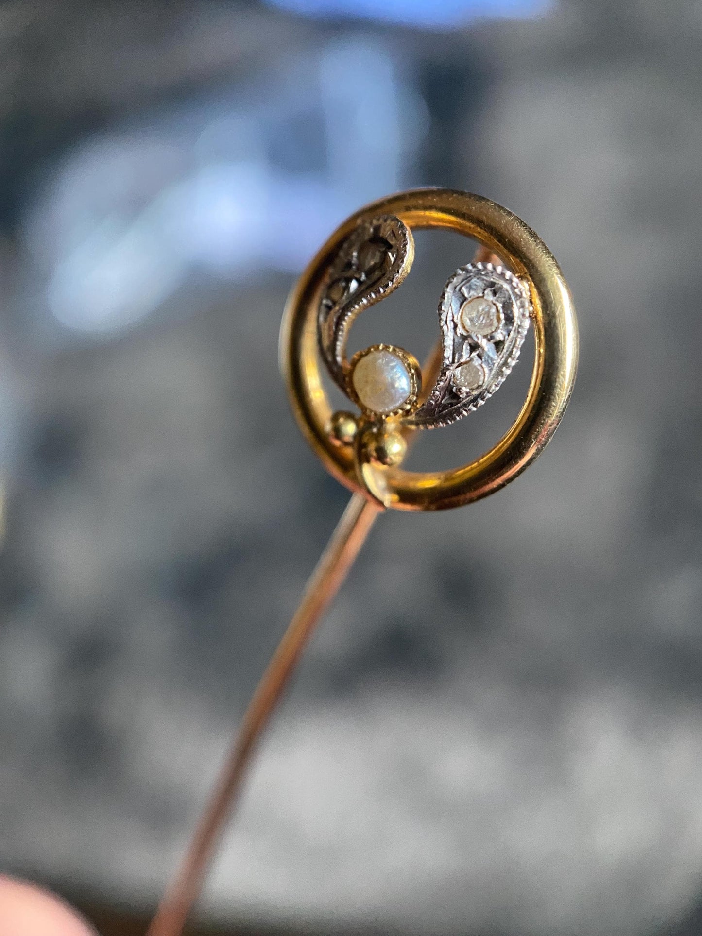 Antique Edwardian Art Nouveau Flowing Openwork Mixed Metals Mistletoe w/ Silver Diamond Leaves & Half Pearl Berry 18k Gold c. 1900, Flowers