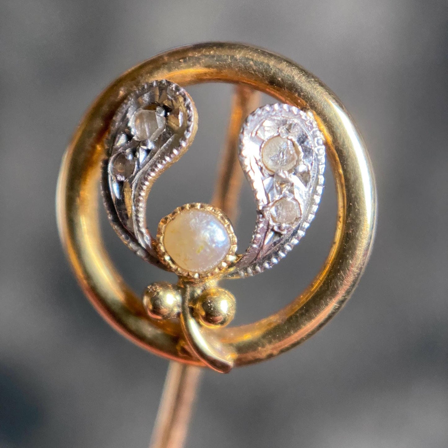 Antique Edwardian Art Nouveau Flowing Openwork Mixed Metals Mistletoe w/ Silver Diamond Leaves & Half Pearl Berry 18k Gold c. 1900, Flowers