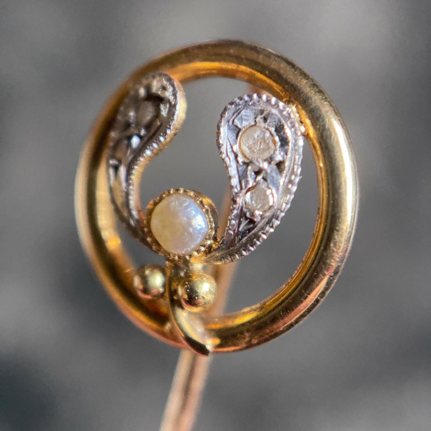 Antique Edwardian Art Nouveau Flowing Openwork Mixed Metals Mistletoe w/ Silver Diamond Leaves & Half Pearl Berry 18k Gold c. 1900, Flowers