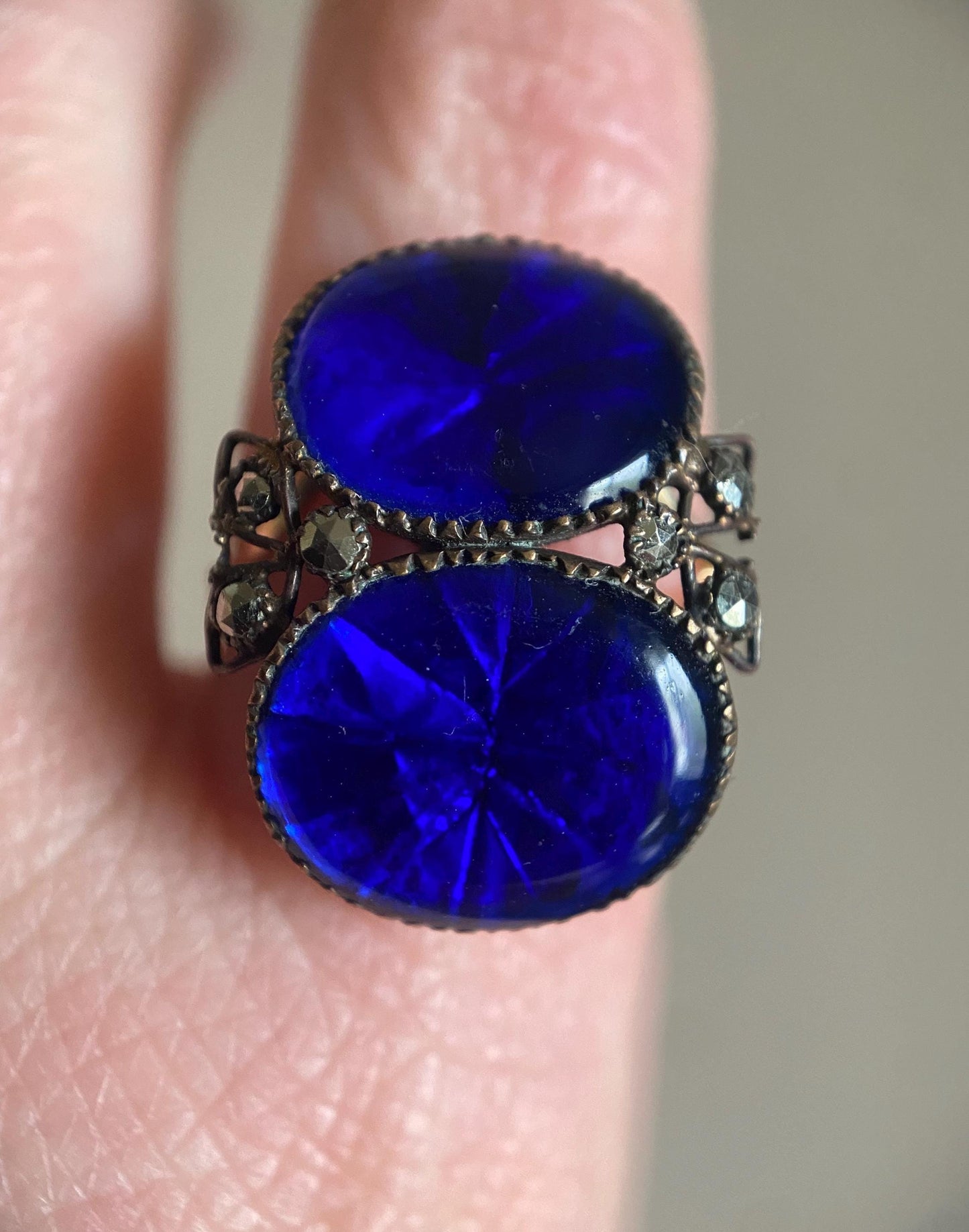 Antique 18th Century Queen Anne Midnight Blue Sapphire Paste Ring Conversion in Gold c. 1750, Earring, Sawtooth, Rare, Cobalt, Royal