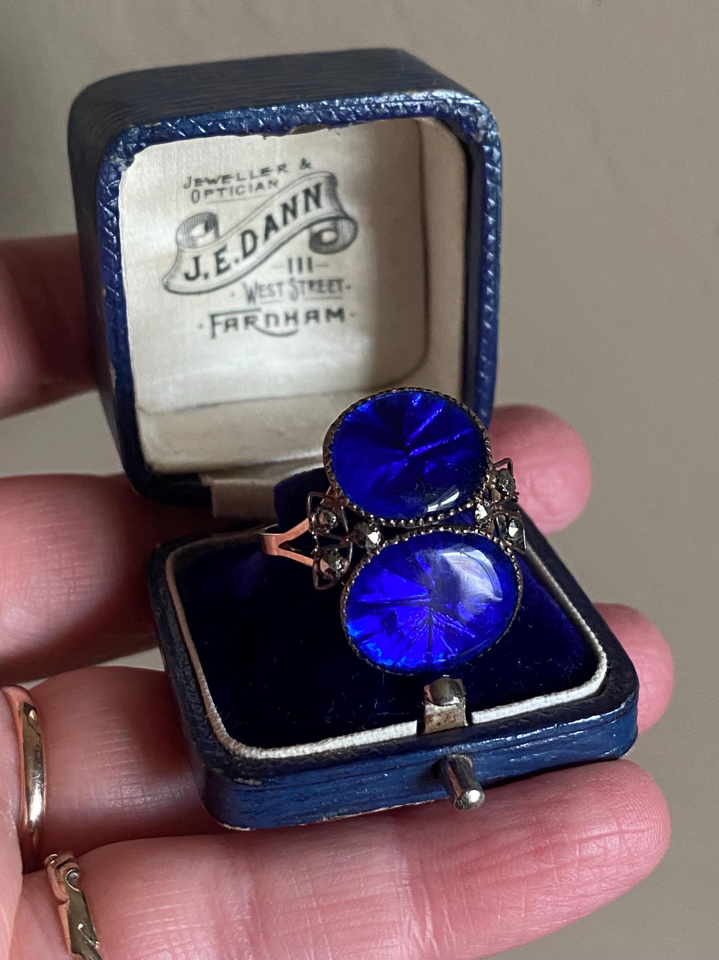 Antique 18th Century Queen Anne Midnight Blue Sapphire Paste Ring Conversion in Gold c. 1750, Earring, Sawtooth, Rare, Cobalt, Royal