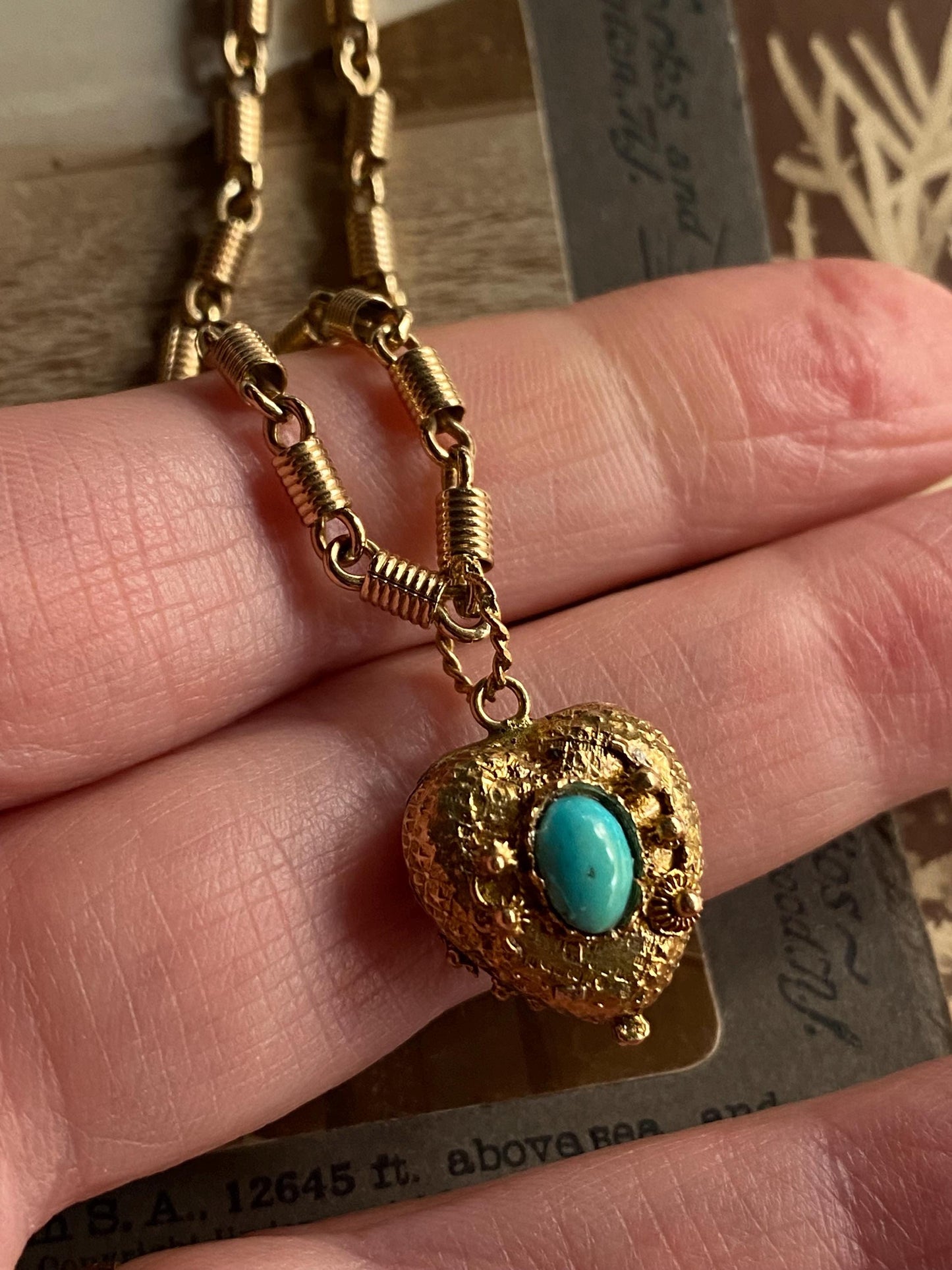 Antique Georgian Double Sided Textured Turquoise & Garnet Cannetille Heart Locket Charm in High Karat Gold, 14k, 1800's, Filigree, Pendant