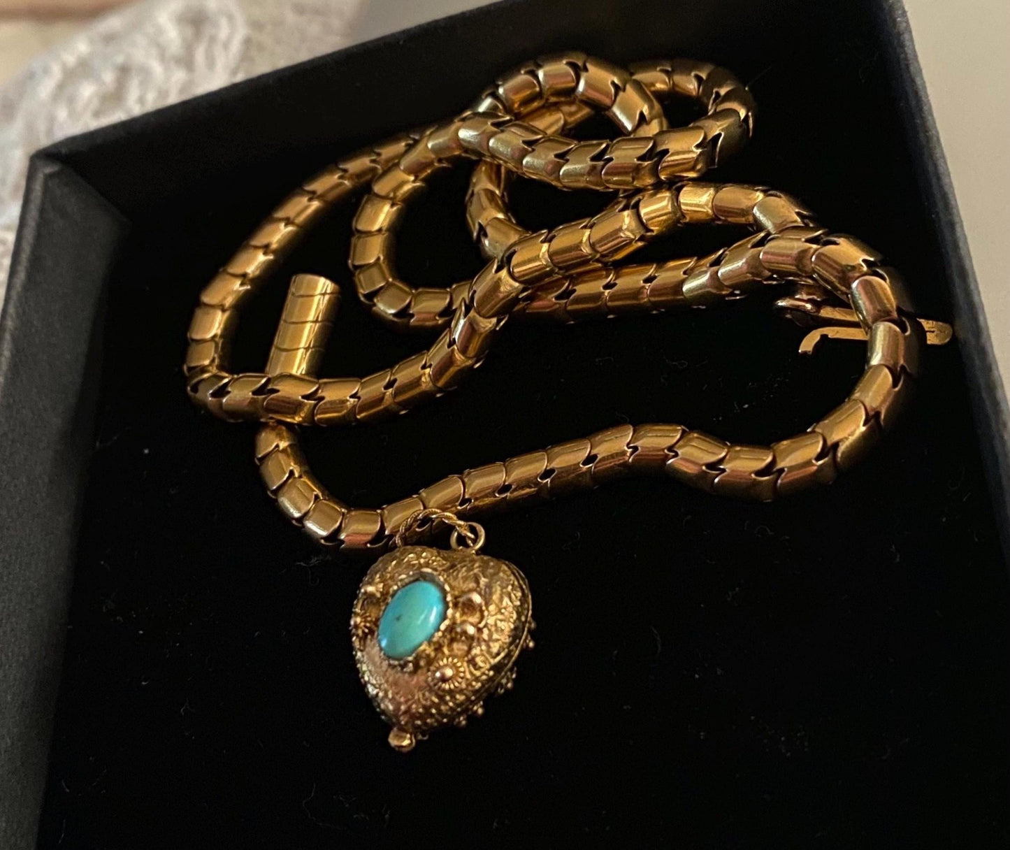 Antique Georgian Double Sided Textured Turquoise & Garnet Cannetille Heart Locket Charm in High Karat Gold, 14k, 1800's, Filigree, Pendant