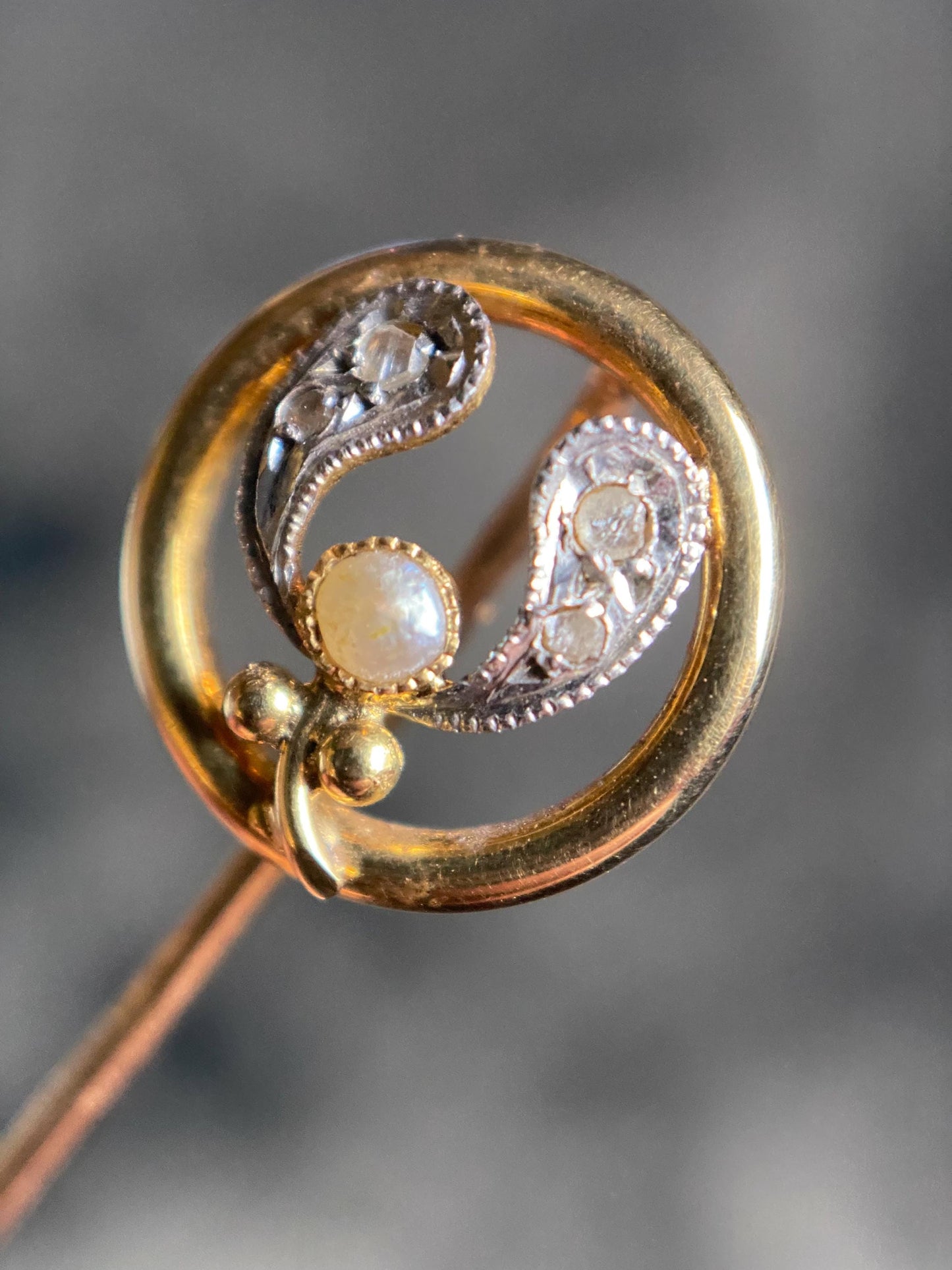 Antique Edwardian Art Nouveau Flowing Openwork Mixed Metals Mistletoe w/ Silver Diamond Leaves & Half Pearl Berry 18k Gold c. 1900, Flowers