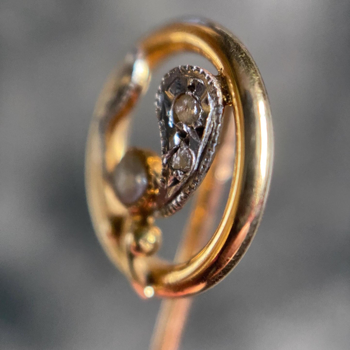 Antique Edwardian Art Nouveau Flowing Openwork Mixed Metals Mistletoe w/ Silver Diamond Leaves & Half Pearl Berry 18k Gold c. 1900, Flowers