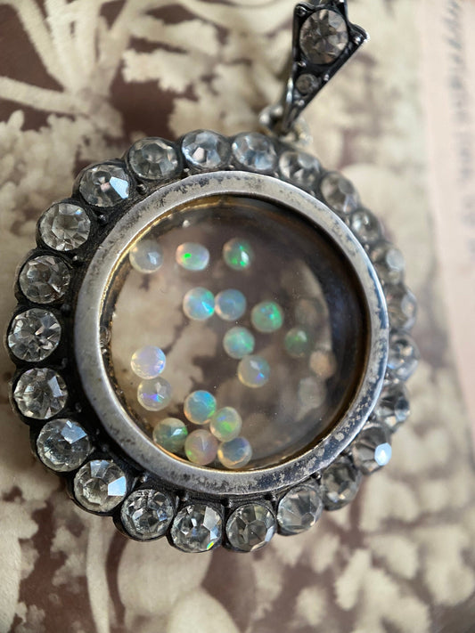 Antique Georgian Black Dot Paste "Diamond" Surround Glass Compartment Locket in Silver, Pendant, Sentimental, 1800s, Hair, Sentimental