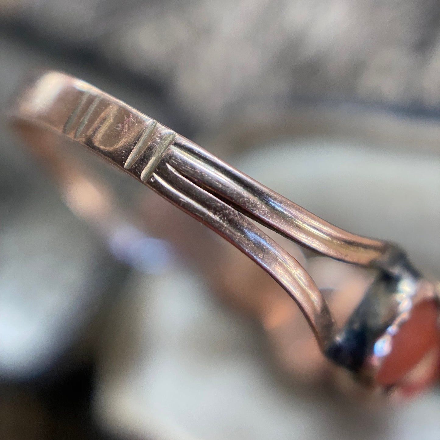 Antique Georgian Coral Half Hoop Ring in 9k Gold, Five Stone, Cabochon, 1800's, Stacking, Stackable