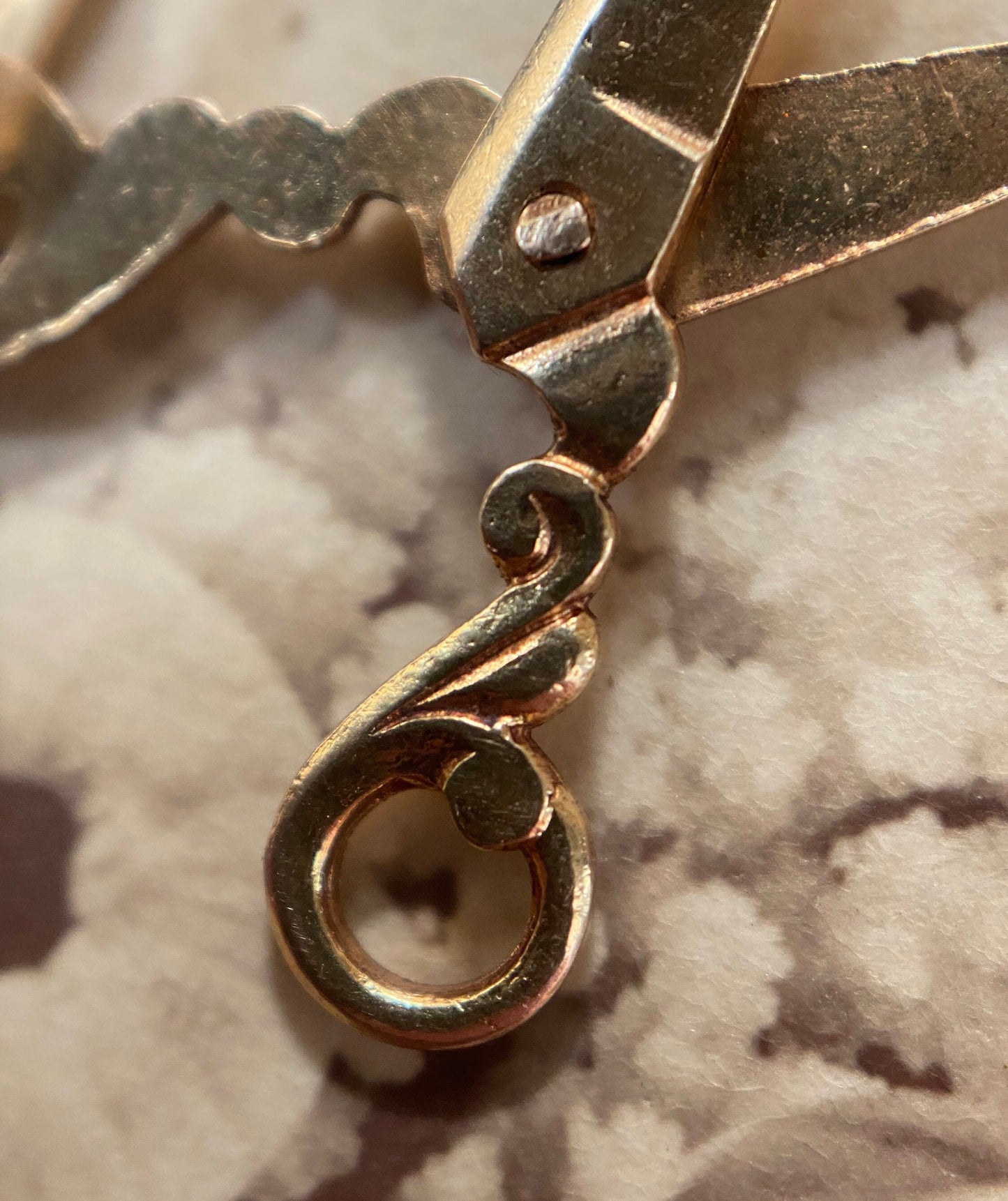 Vintage Mechanical Movable Ornate Miniature Scissors Charm in 14k Gold c. 1970, Articulated, Shears, 1970's, 1900's