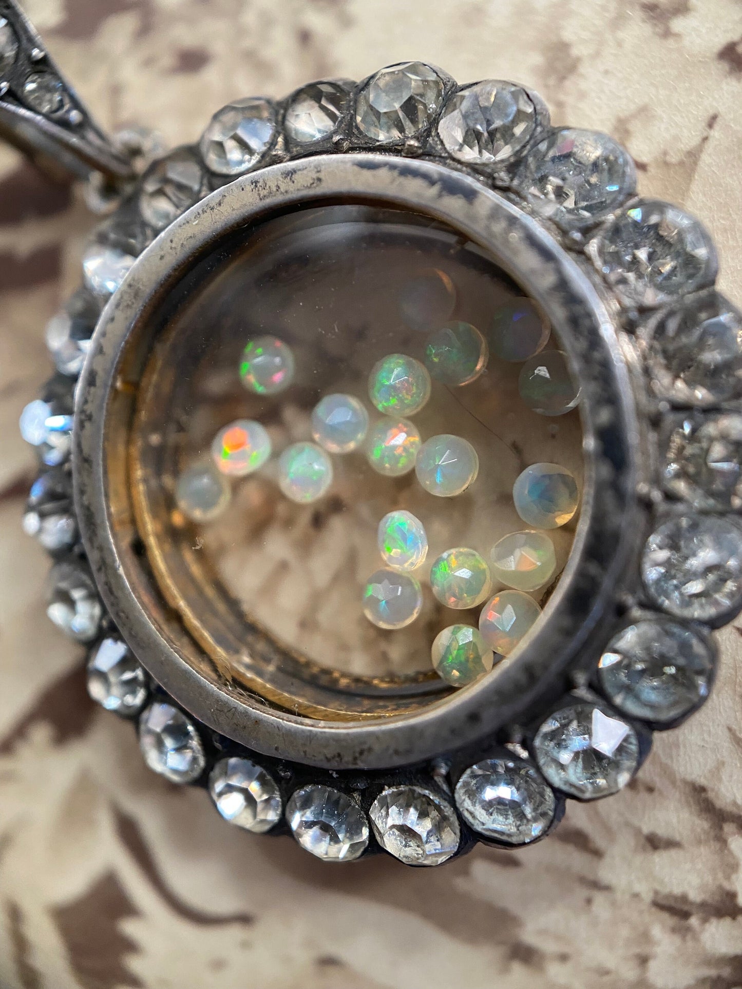 Antique Georgian Black Dot Paste "Diamond" Surround Glass Compartment Locket in Silver, Pendant, Sentimental, 1800s, Hair, Sentimental
