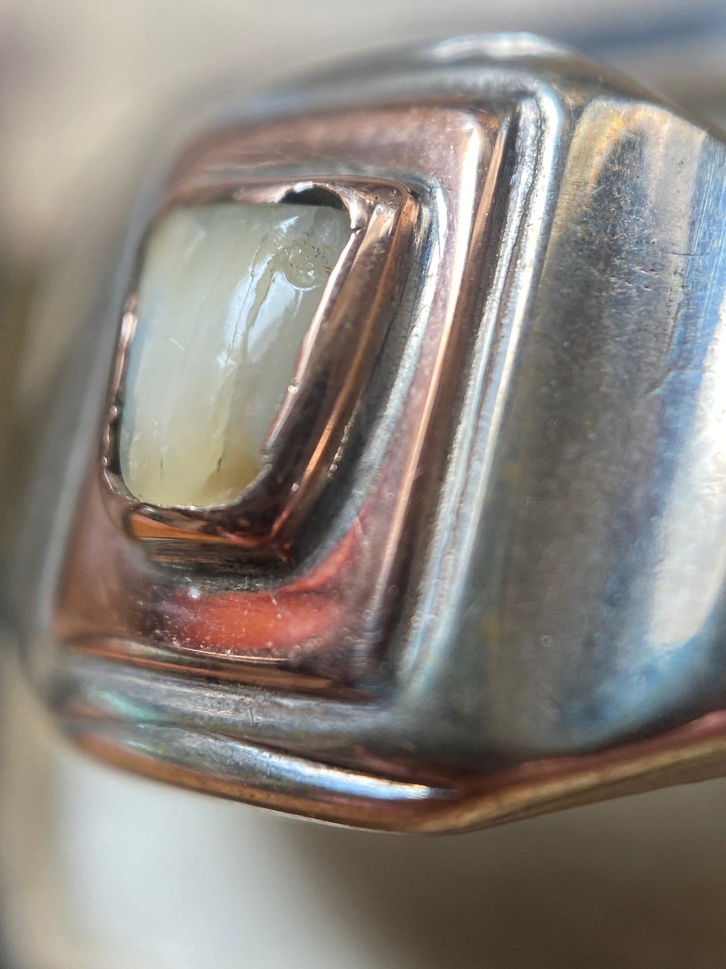 Antique Art Deco French Milk Tooth Signet Ring in Silver and 18k Rose Gold, Baby Tooth, Sentimental, 1900's