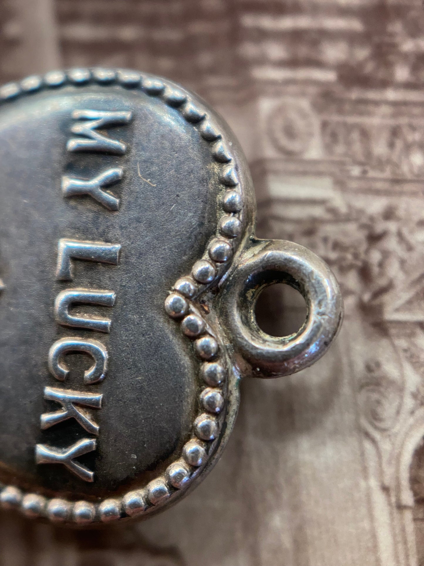 Antique Edwardian "My Lucky Star" Charm in Silver and Garnet Paste with Engraving c. 1900, Pendant, 1900's, Love Token, Sentimental