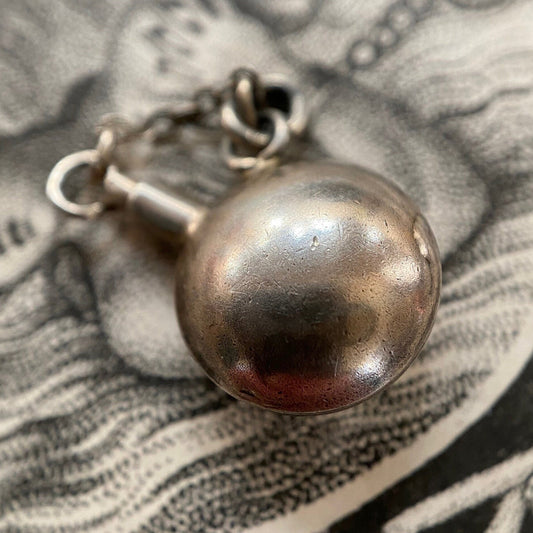 Antique Victorian Tiny Round Silver Chatelaine Perfume Bottle Charm c. 1890, Scent, 1800's, Pendant, Edwardian, Flask