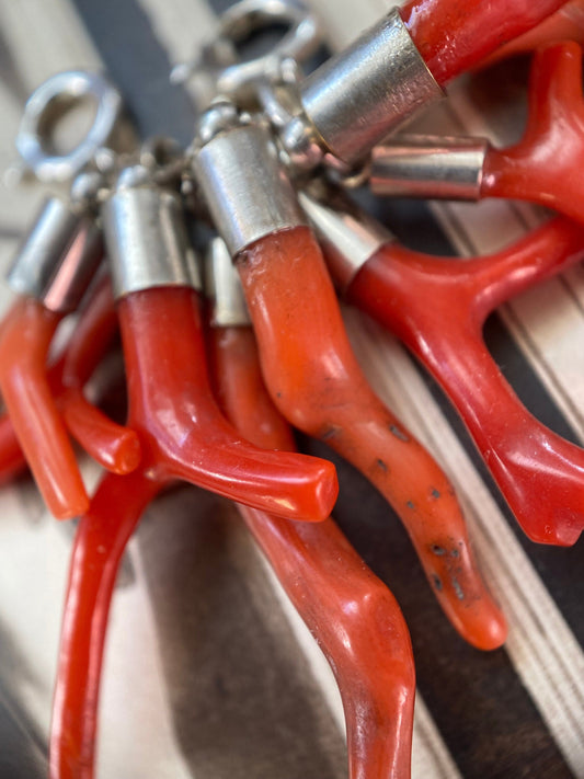 Vintage Good Luck Triple Old Coral Branch Charm in Silver c. 1980, Mediterranean, Amulet, Pendant, Victorian, 1800's