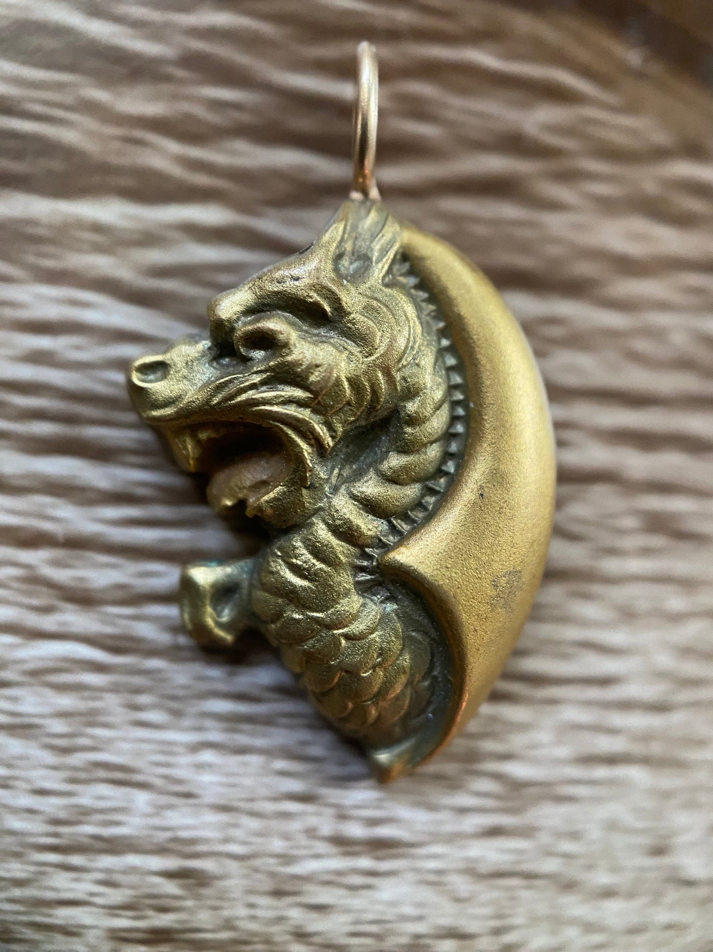 Antique Edwardian American Gold Wash Griffin Stick Pin Conversion Charm c. 1910, Pendant, Figural, Dragon, Art Nouveau, Mythical Beast