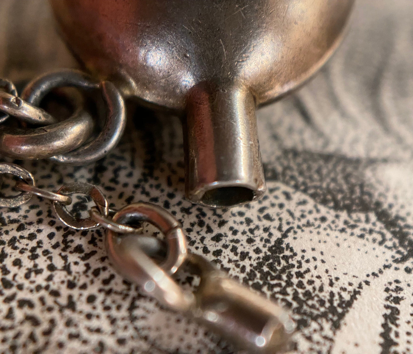 Antique Victorian Tiny Round Silver Chatelaine Perfume Bottle Charm c. 1890, Scent, 1800's, Pendant, Edwardian, Flask
