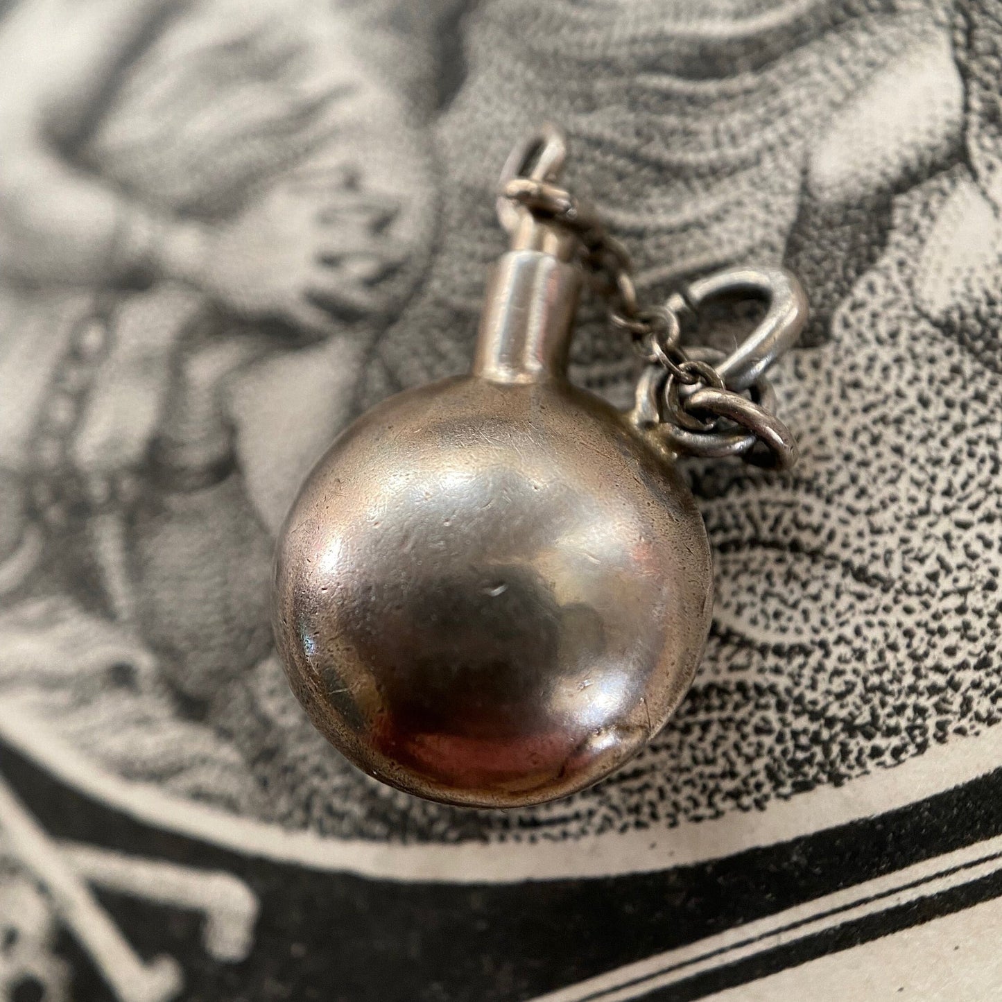 Antique Victorian Tiny Round Silver Chatelaine Perfume Bottle Charm c. 1890, Scent, 1800's, Pendant, Edwardian, Flask